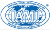 A blue and white logo of the international association for marine investigators.